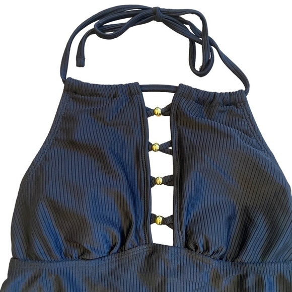 Black tankini Salt and Cove Small halter gold details Summer - Picture 2 of 9